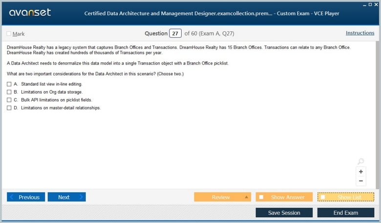Certified Data Architecture and Management Designer Premium VCE Screenshot #4